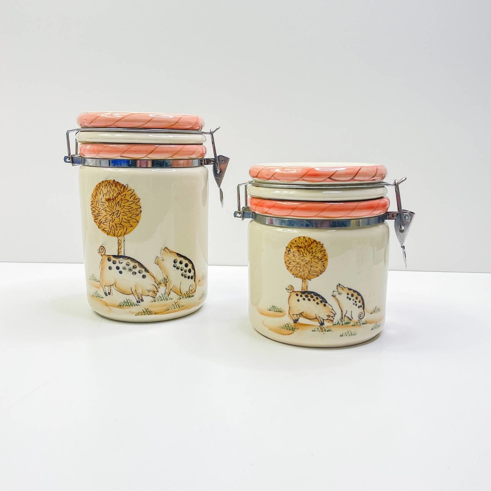 Set of Vintage WLC Kitchen Counter Canisters Playful Pigs